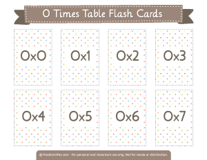 0 Times Table Flash Cards