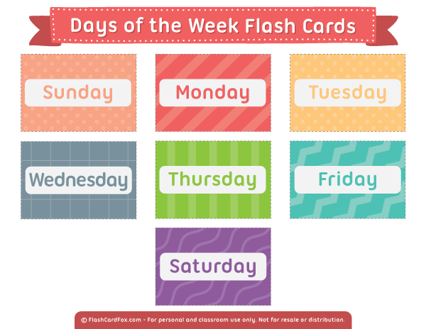 Free Printable Days of the Week Flash Cards