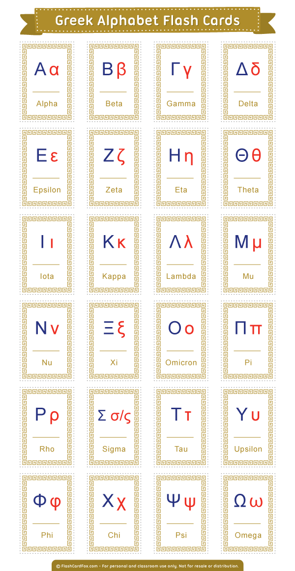 Printable Greek Alphabet Flash Cards