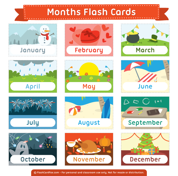 Printable Months Flash Cards