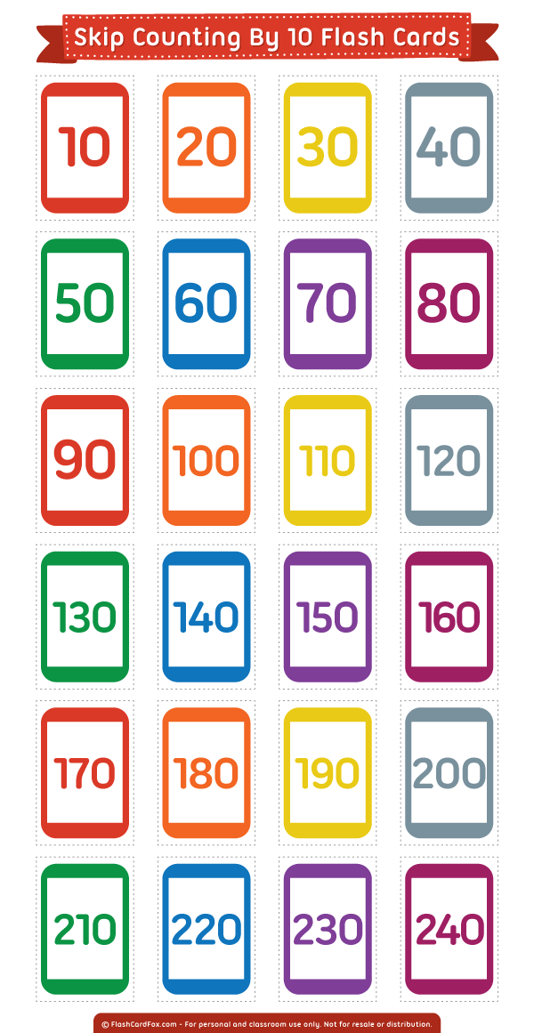 Skip Counting by 10 Printable Flash Cards