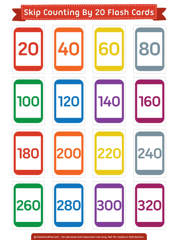 Free Printable Skip Counting by 20 Flash Cards
