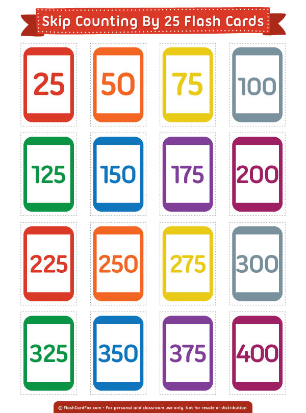 Free Printable Skip Counting by 25 Flash Cards