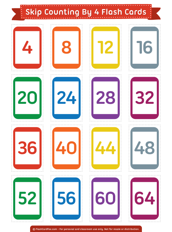 Free Printable Skip Counting by 4 Flash Cards