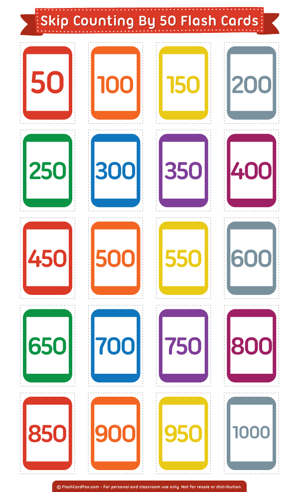Free Printable Skip Counting by 50 Flash Cards