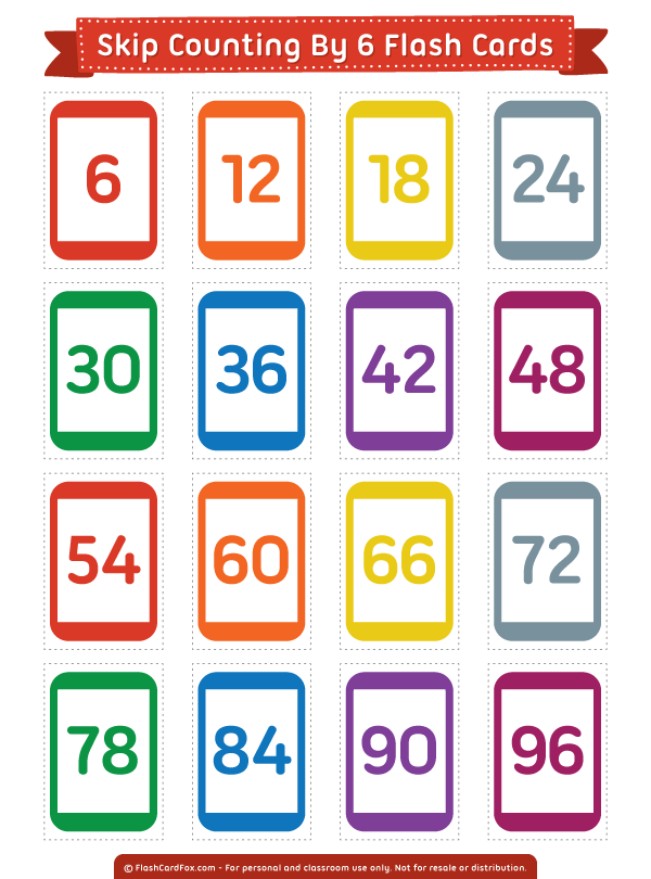 Free Printable Skip Counting by 6 Flash Cards