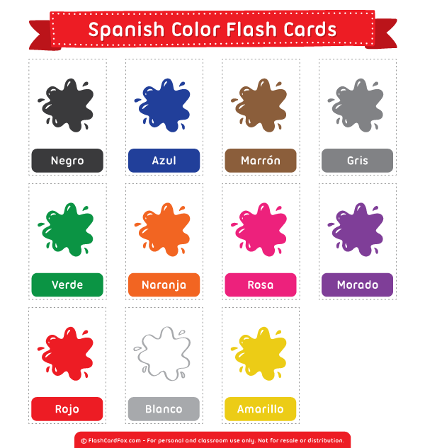 Printable Spanish Color Flash Cards