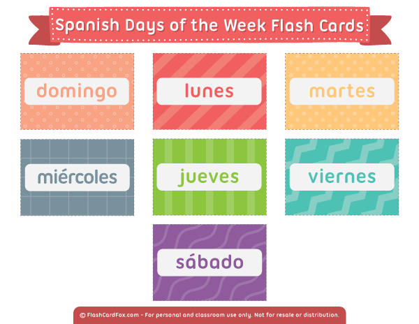 Printable Spanish Days Of The Week Flash Cards