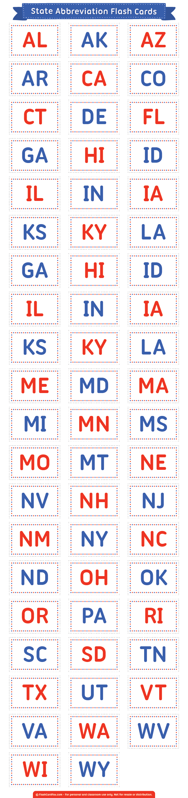 Free Printable State Abbreviation Flash Cards