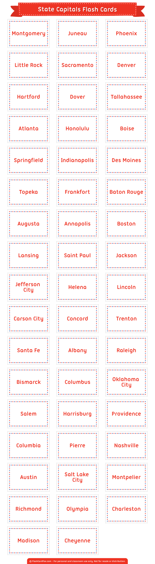 Printable State Capitals Flash Cards