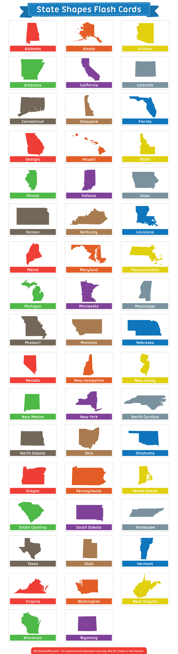 Free Printable State Shapes Flash Cards