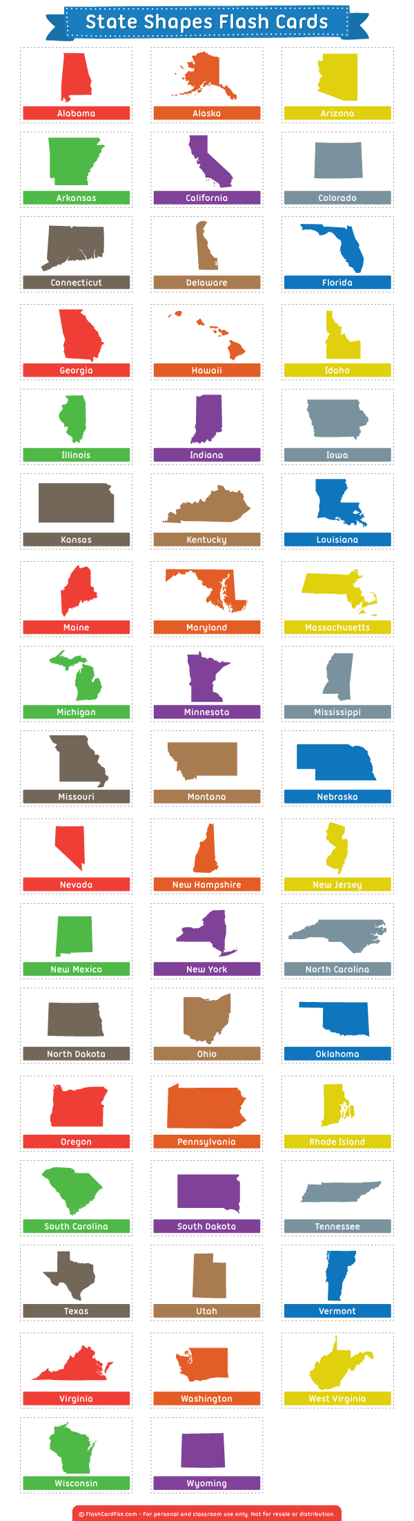 Printable State Shapes Flash Cards