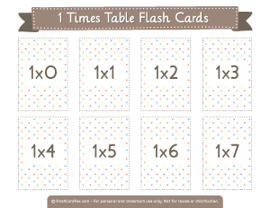 1 Times Table Flash Cards