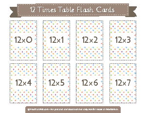 12 Times Table Flash Cards
