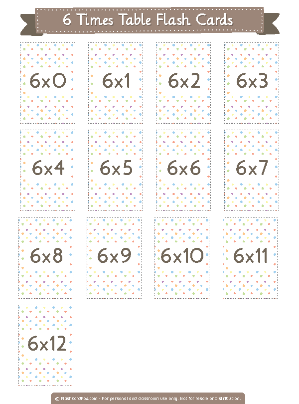 multiplication printable table printable Table Cards Times Printable 6 Flash