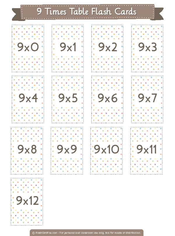 Free Printable 9 Times Table Flash Cards