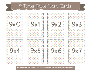 9 Times Table Flash Cards