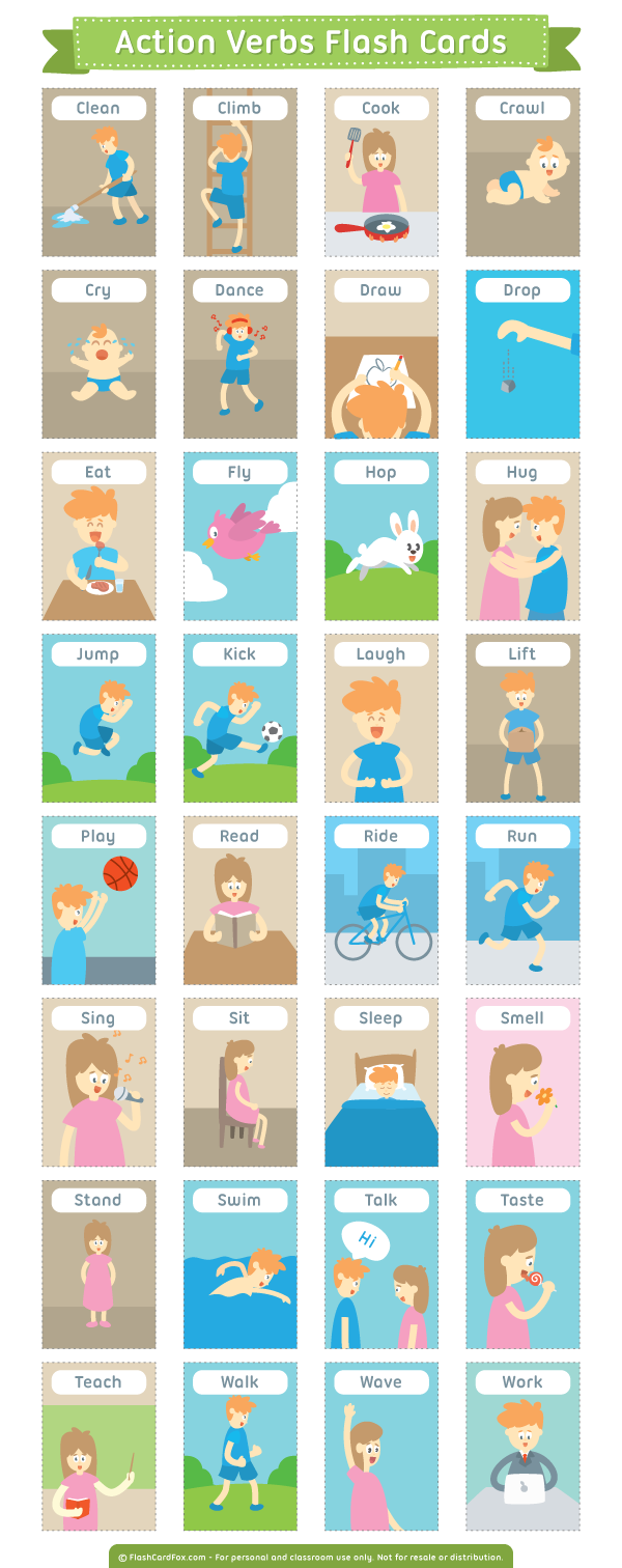 Printable Action Verbs Flash Cards