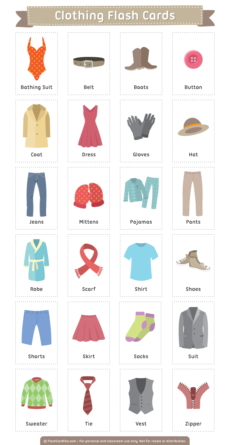 36 Free printable clothing flashcards (PDF) - ESL Vault