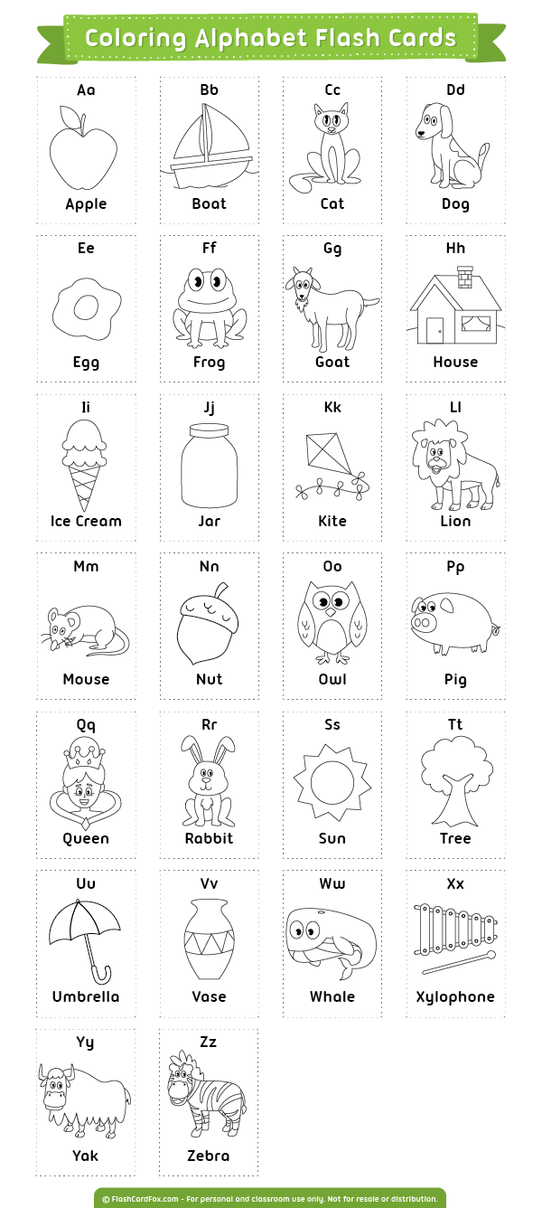 Free Printable Coloring Alphabet Flash Cards