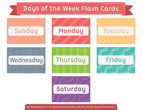 Printable Days Of The Week Flash Cards