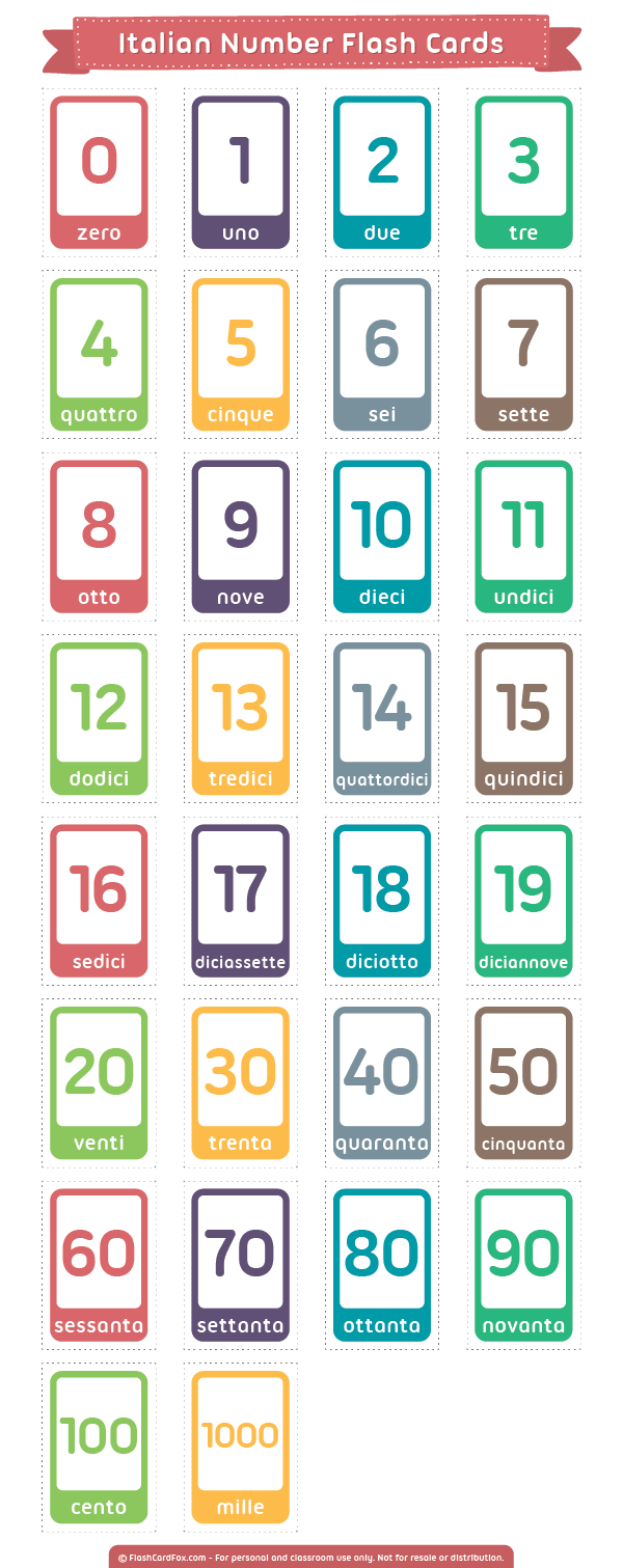 Printable Italian Number Flash Cards