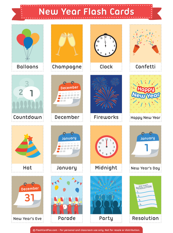 Free Printable New Year Flash Cards