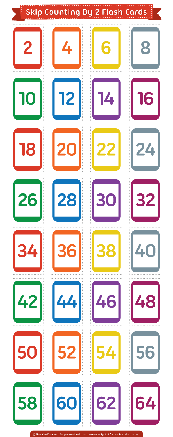 Printable Skip Counting by 2 Flash Cards