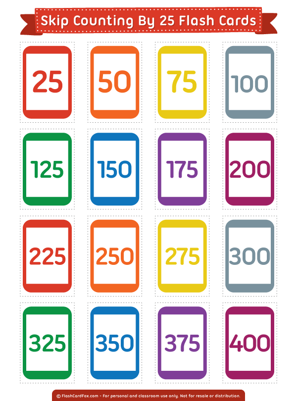Printable Skip Counting By 25 Flash Cards