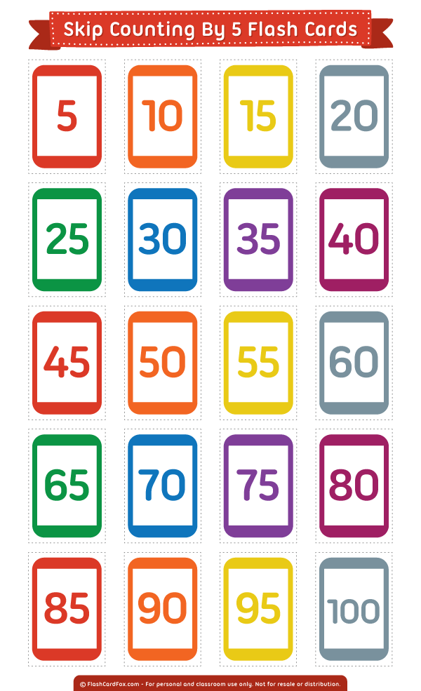 printable skip counting by 5 flash cards