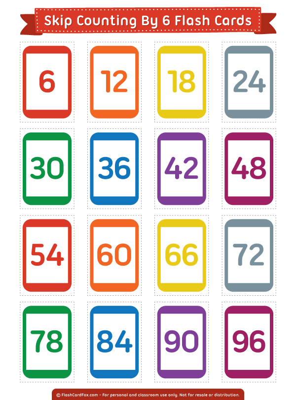 printable skip counting by 6 flash cards