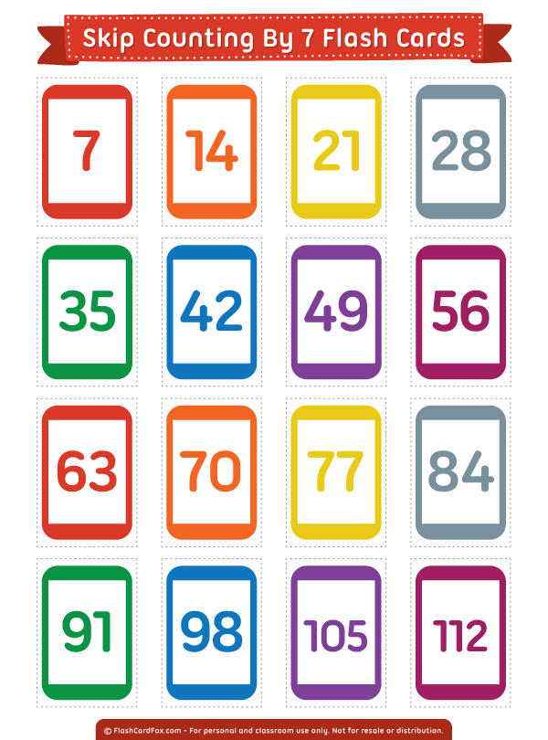 Free Printable Skip Counting by 7 Flash Cards