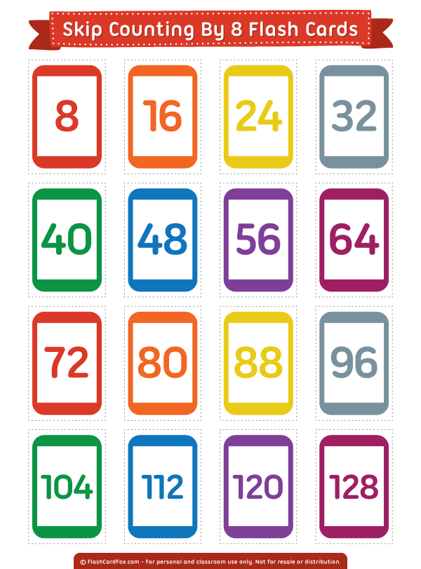 Printable Skip Counting by 8 Flash Cards