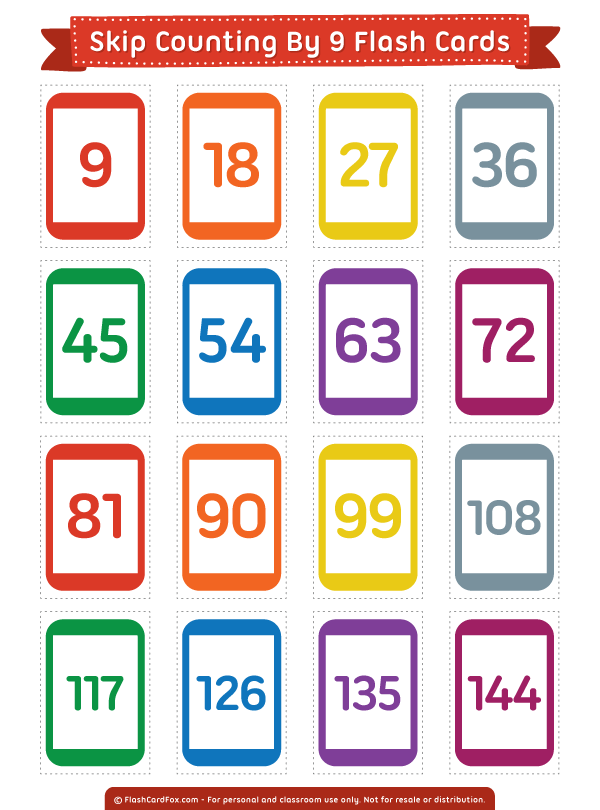 Free Printable Skip Counting by 9 Flash Cards
