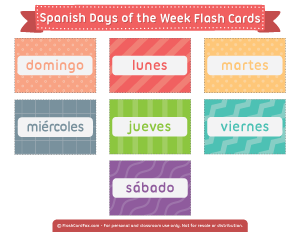 Spanish Days of the Week Flash Cards