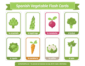 Spanish Vegetable Flash Cards
