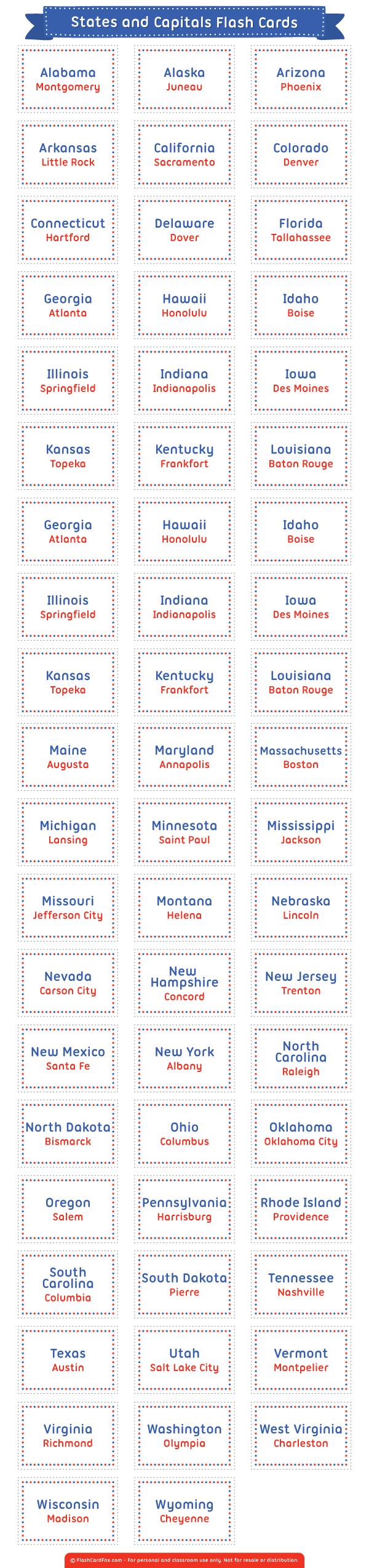 states capitals flash cards