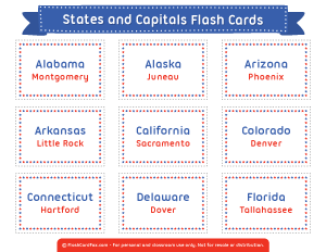 States and Capitals Flash Cards