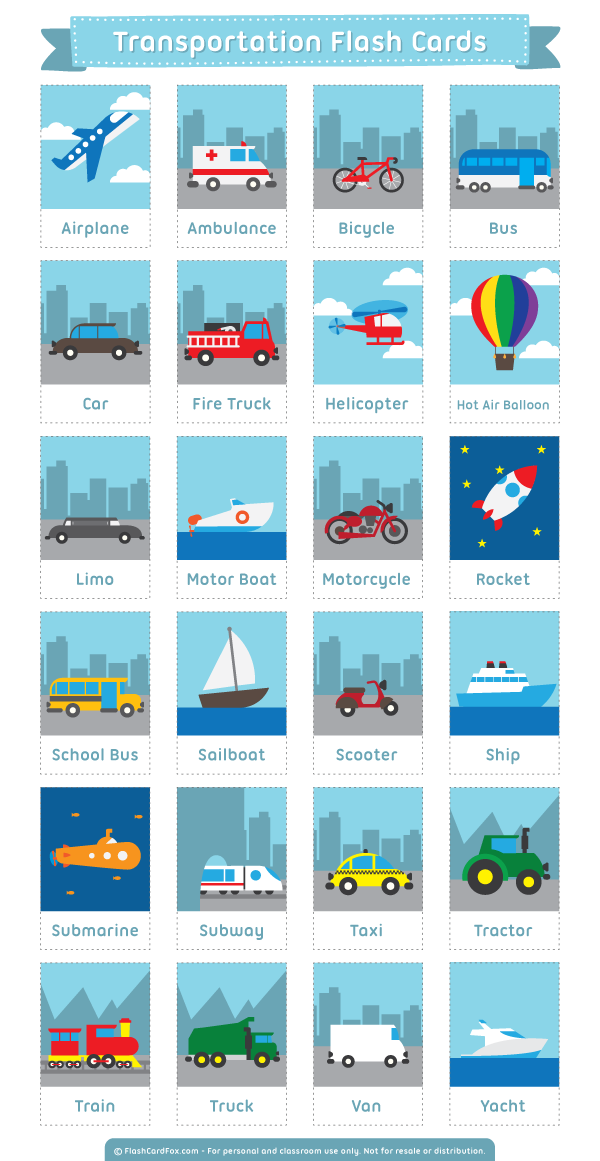 Free Printable Transportation Flash Cards