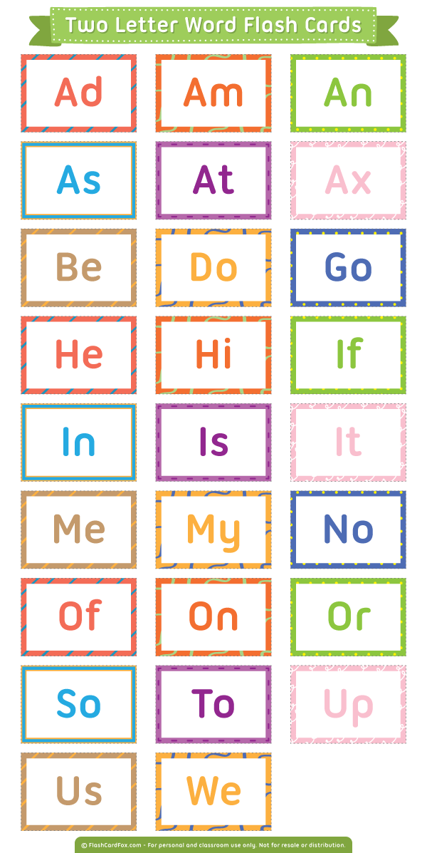 Free Printable Two Letter Words Flash Cards