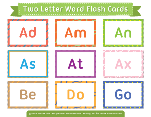 Two Letter Words Flash Cards