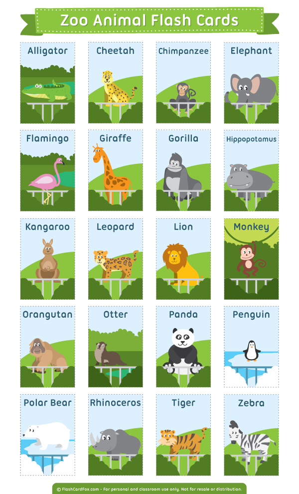Free Printable Zoo Animal Flash Cards